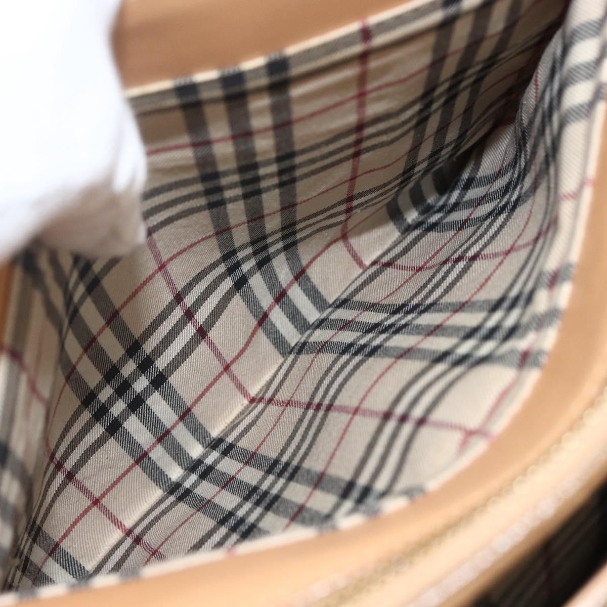 BURBERRY Hand Bag Leather Beige Gold Auth ka544