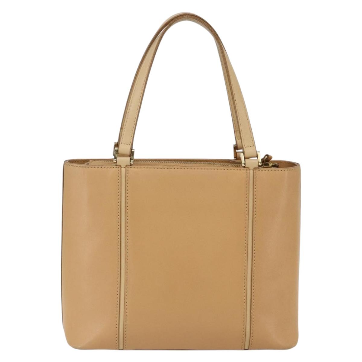 BURBERRY Hand Bag Leather Beige Gold Auth ka544