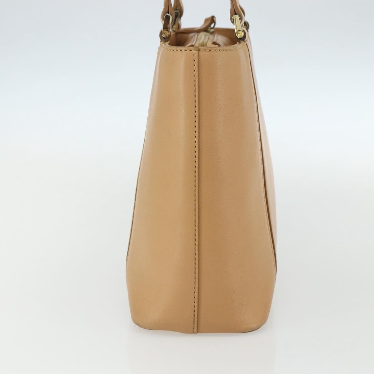 BURBERRY Hand Bag Leather Beige Gold Auth ka544