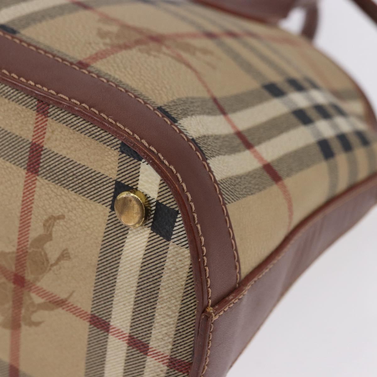 BURBERRY Nova Check Hand Bag PVC Leather 2way Beige Gold Tone Auth ka5442V