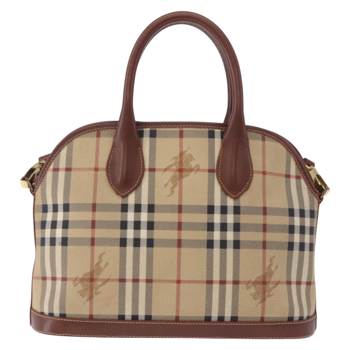 BURBERRY Nova Check Hand Bag PVC Leather 2way Beige Gold Tone Auth ka5442V