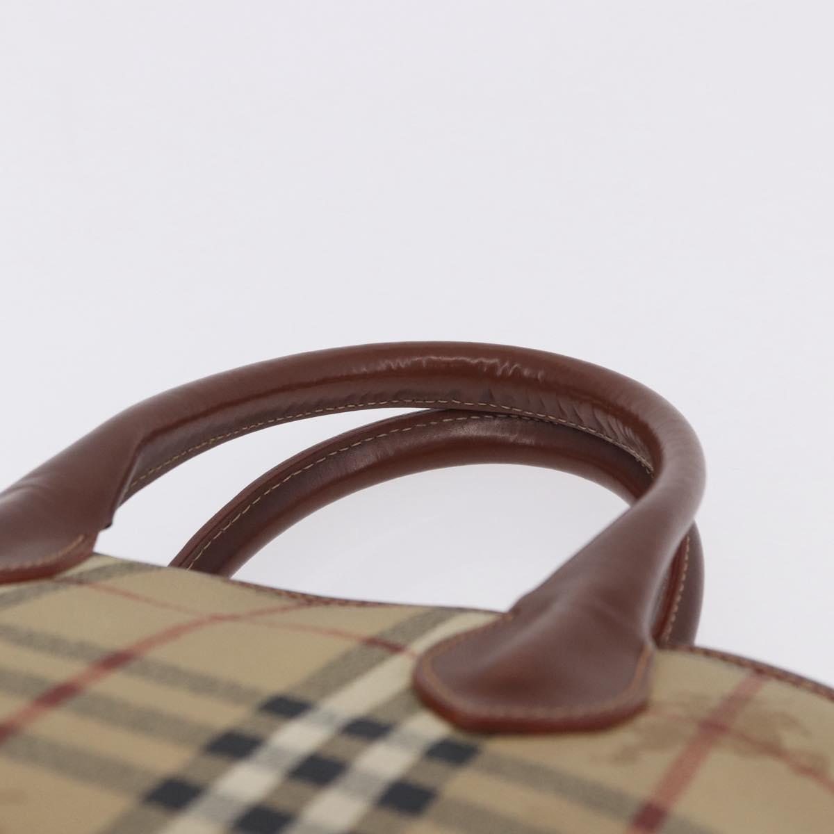 BURBERRY Nova Check Hand Bag PVC Leather 2way Beige Gold Tone Auth ka5442V