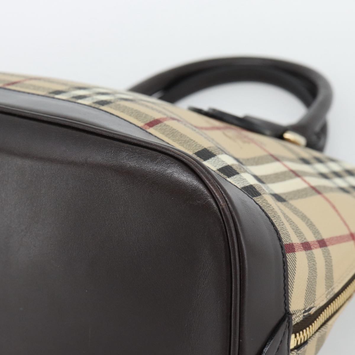BURBERRY Nova Check Hand Bag PVC Leather Beige Gold Tone Auth ka5443V
