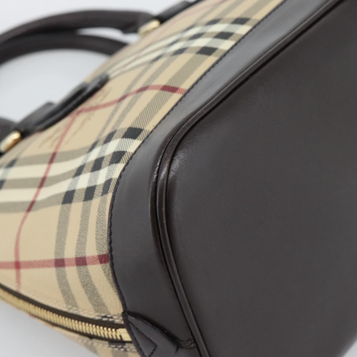 BURBERRY Nova Check Hand Bag PVC Leather Beige Gold Tone Auth ka5443V