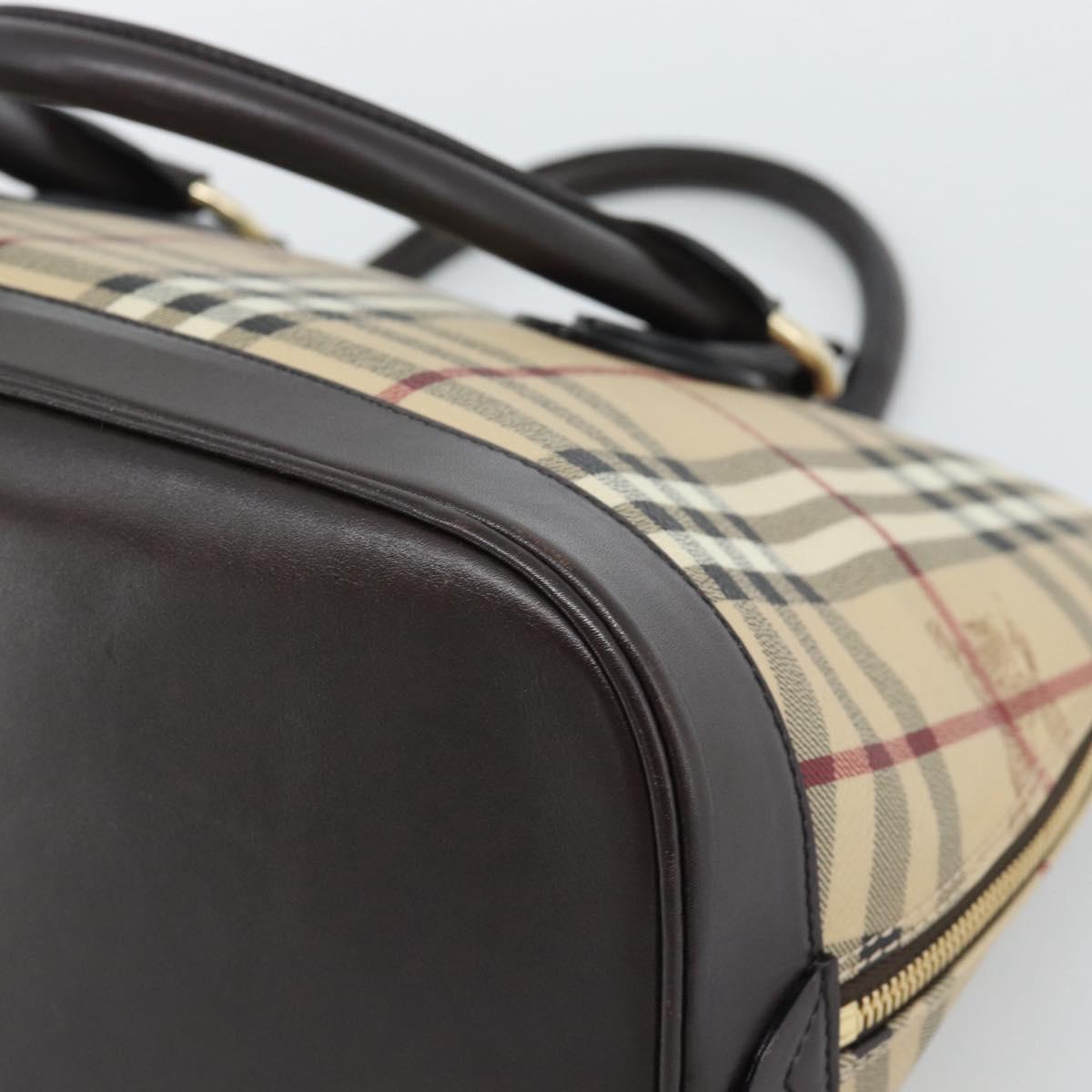 BURBERRY Nova Check Hand Bag PVC Leather Beige Gold Tone Auth ka5443V