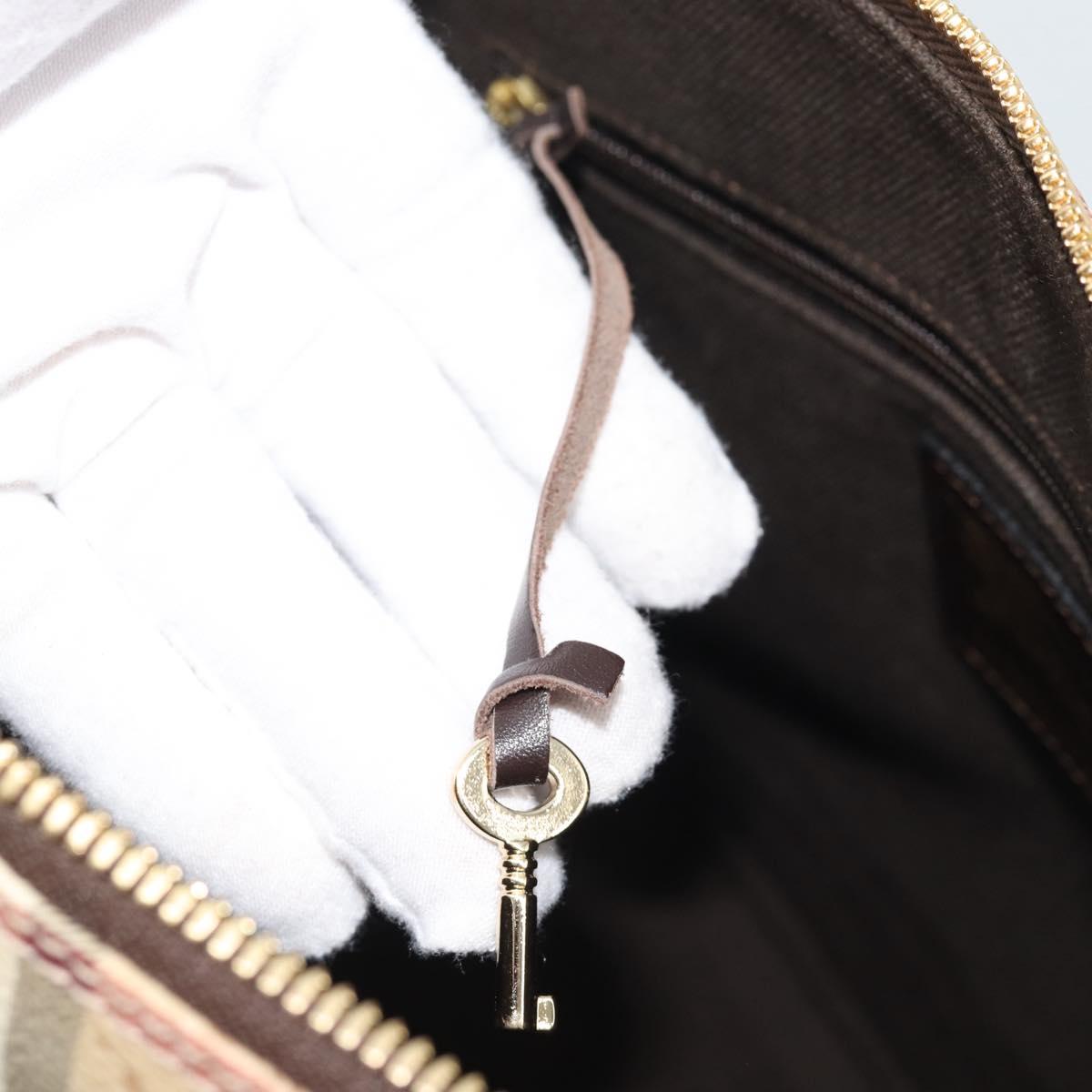 BURBERRY Nova Check Hand Bag PVC Leather Beige Gold Tone Auth ka5443V