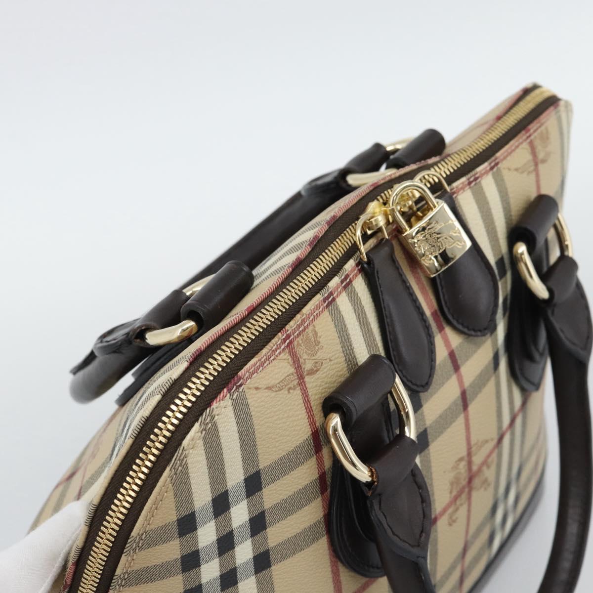 BURBERRY Nova Check Hand Bag PVC Leather Beige Gold Tone Auth ka5443V