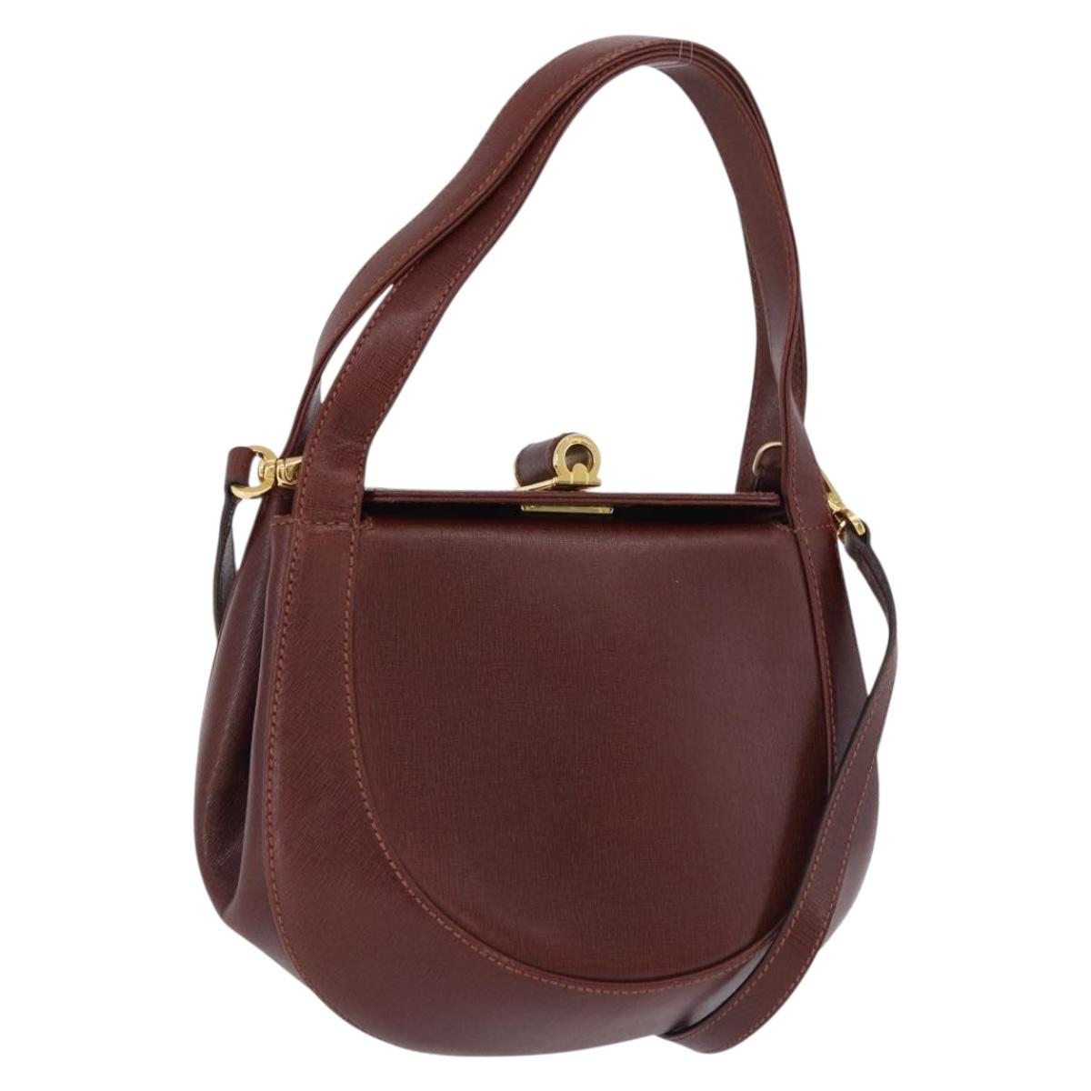 Salvatore Ferragamo Hand Bag Leather 2way Brown Gold Tone Auth ka5445A