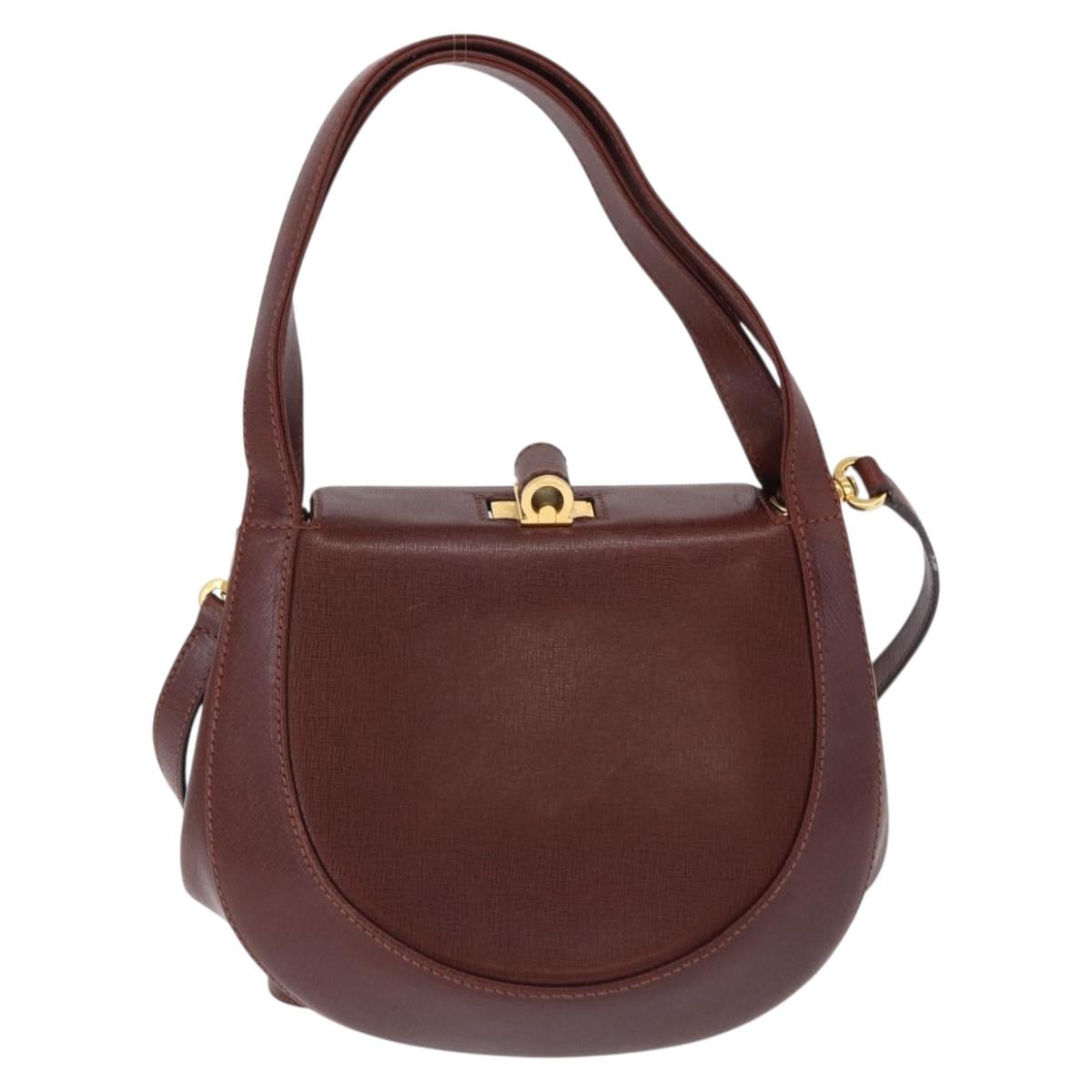 Salvatore Ferragamo Hand Bag Leather 2way Brown Gold Tone Auth ka5445A