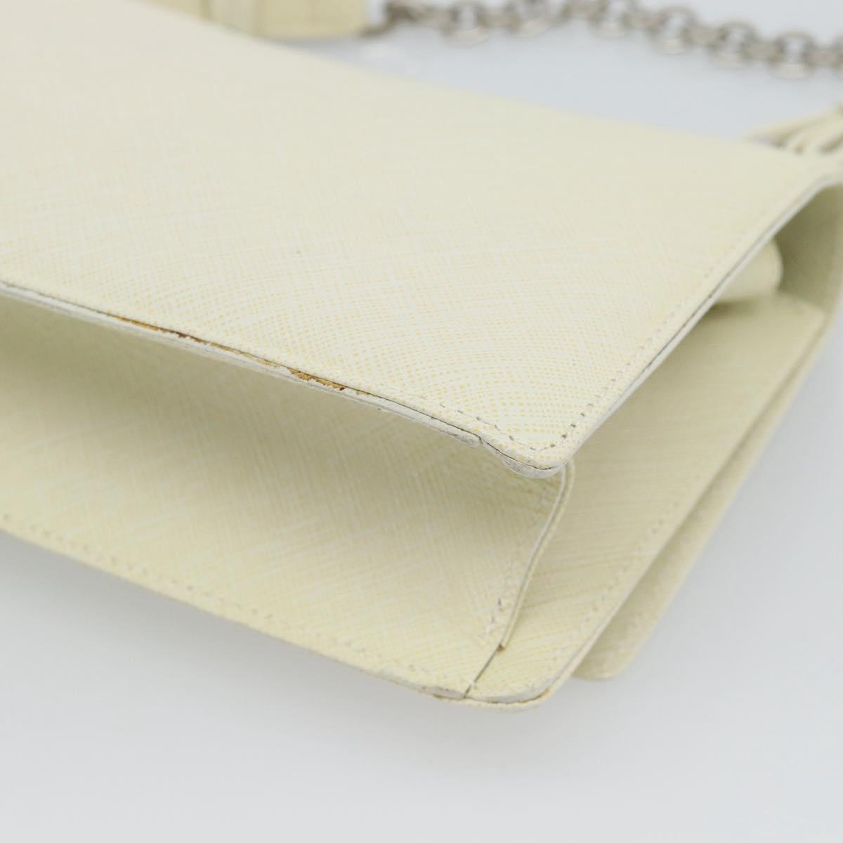 Salvatore Ferragamo Gancini Chain Shoulder Bag Leather Ivory Silver Auth ka5446V