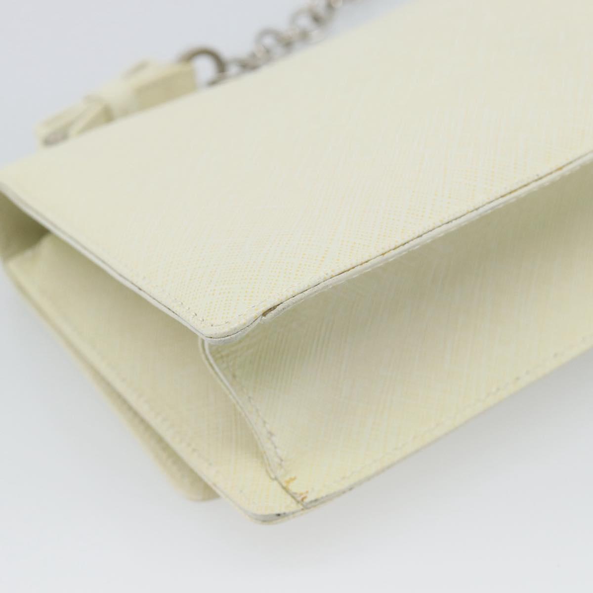 Salvatore Ferragamo Gancini Chain Shoulder Bag Leather Ivory Silver Auth ka5446V