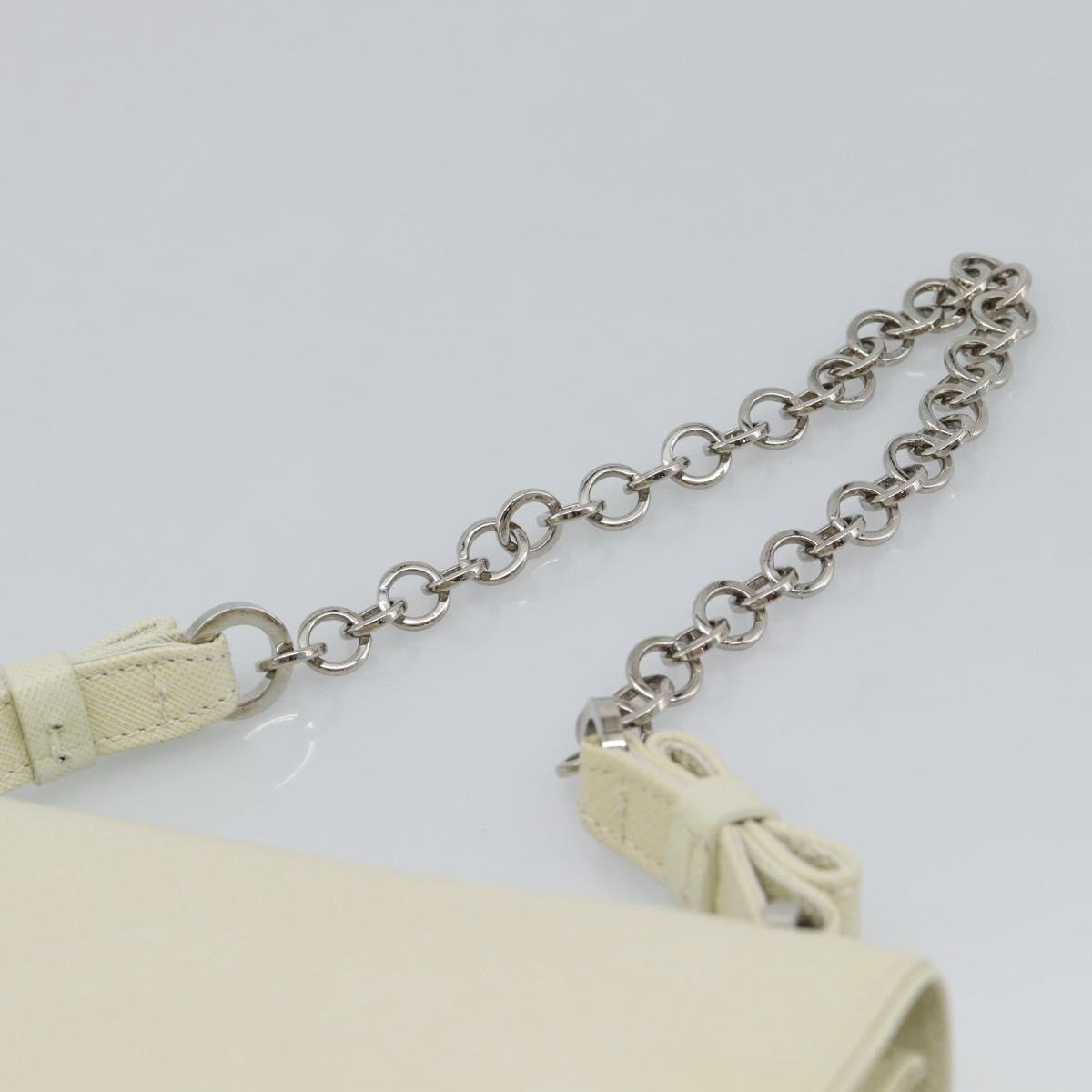 Salvatore Ferragamo Gancini Chain Shoulder Bag Leather Ivory Silver Auth ka5446V