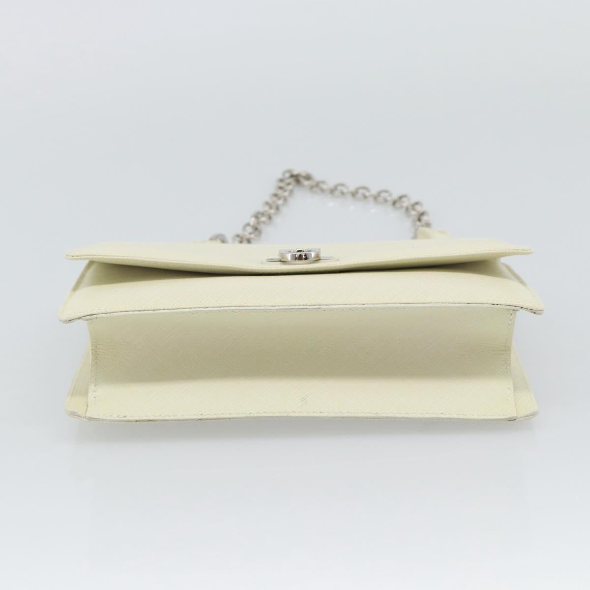 Salvatore Ferragamo Gancini Chain Shoulder Bag Leather Ivory Silver Auth ka5446V