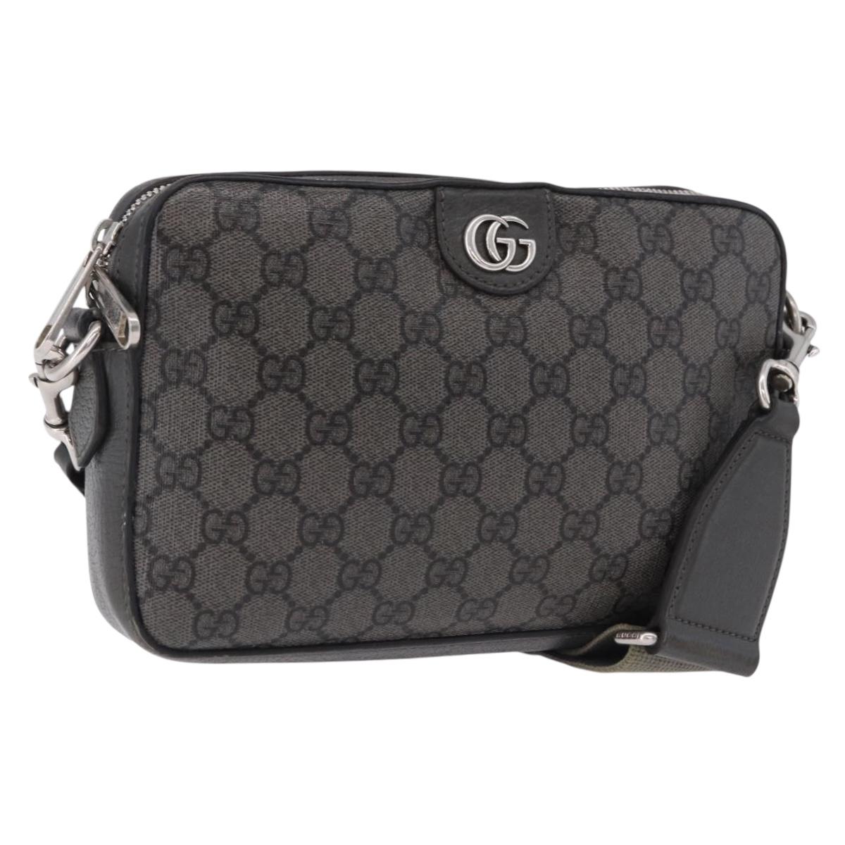 GUCCI GG Supreme Shoulder Bag PVC Leather Gray Silver 699439 Auth ka5448A