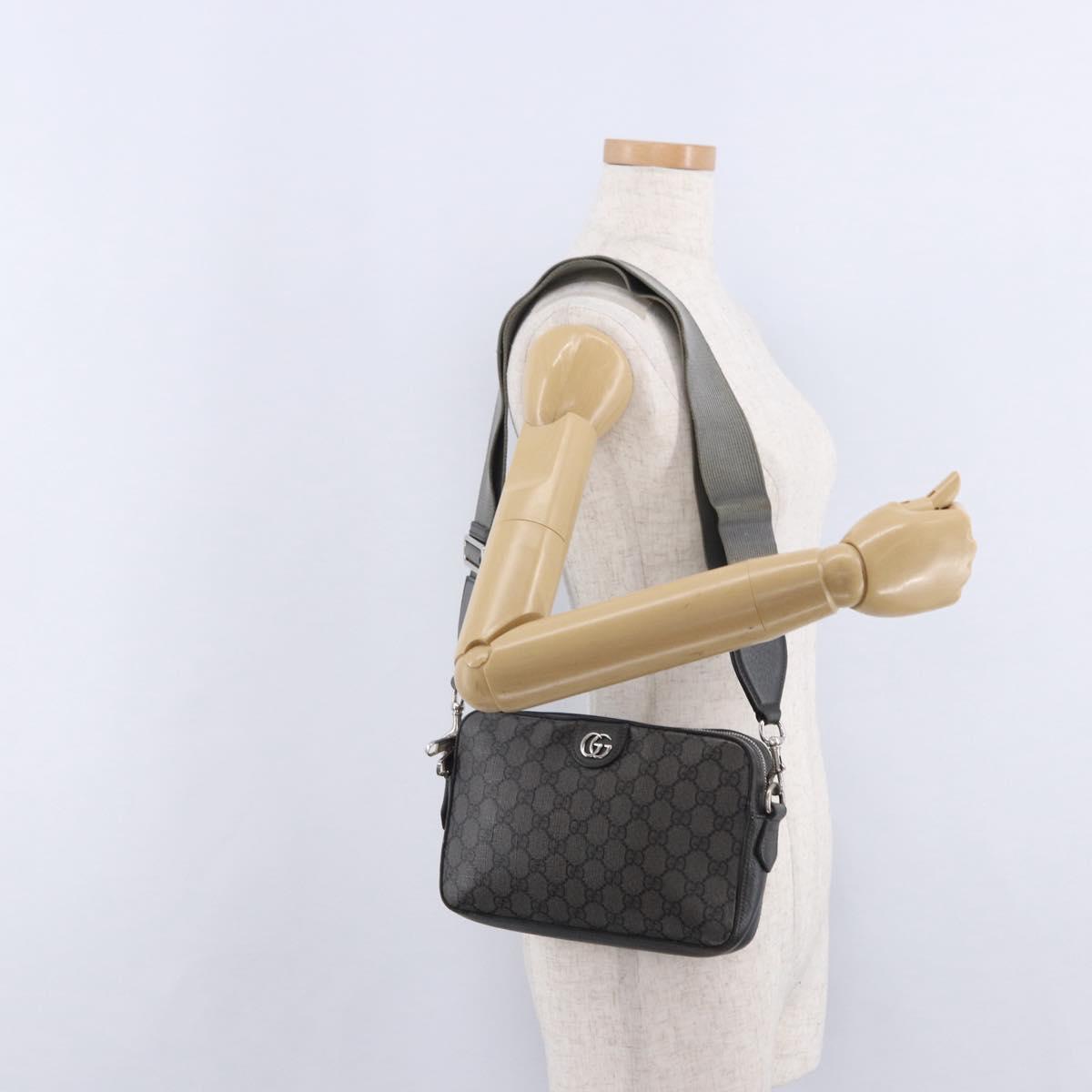 GUCCI GG Supreme Shoulder Bag PVC Leather Gray Silver 699439 Auth ka5448A