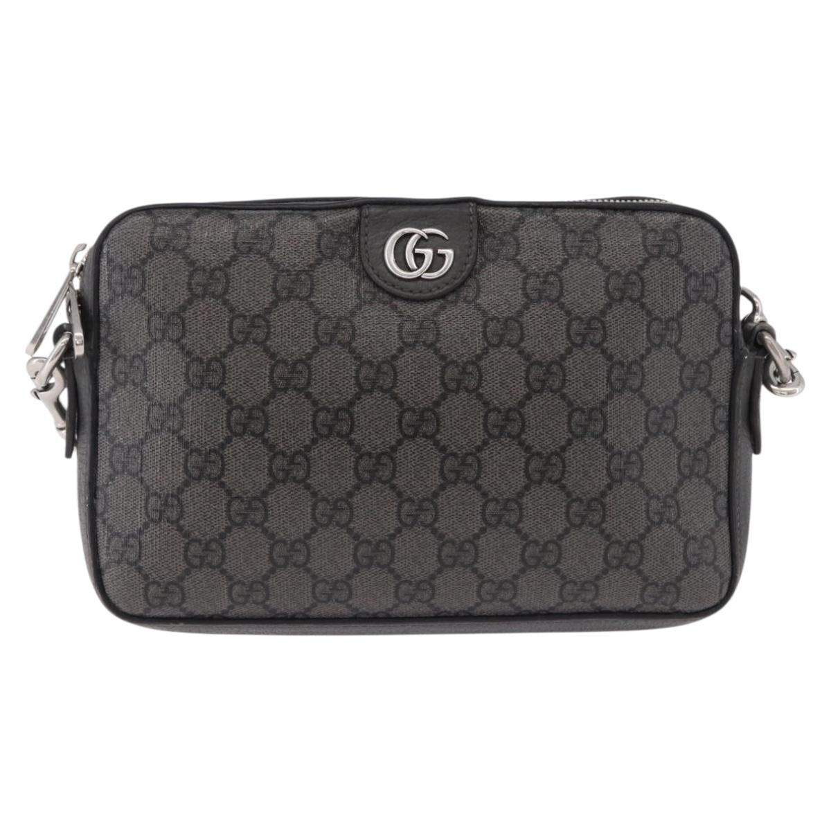 GUCCI GG Supreme Shoulder Bag PVC Leather Gray Silver 699439 Auth ka5448A