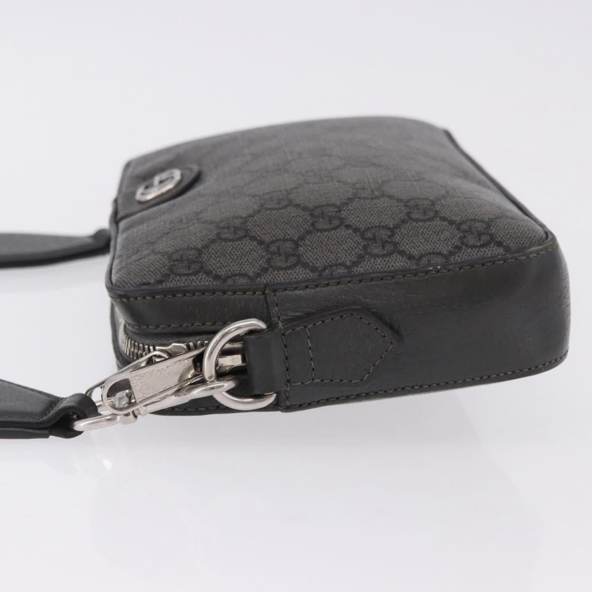 GUCCI GG Supreme Shoulder Bag PVC Leather Gray Silver 699439 Auth ka5448A
