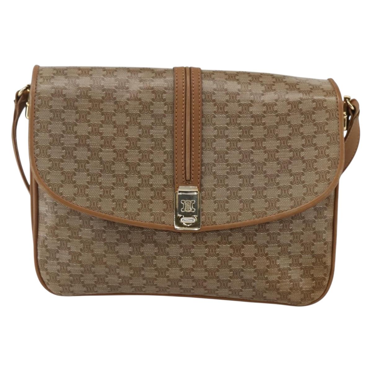 CELINE Macadam Canvas Shoulder Bag PVC Beige Gold Auth ka545