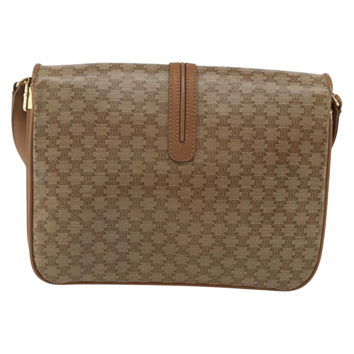 CELINE Macadam Canvas Shoulder Bag PVC Beige Gold Auth ka545