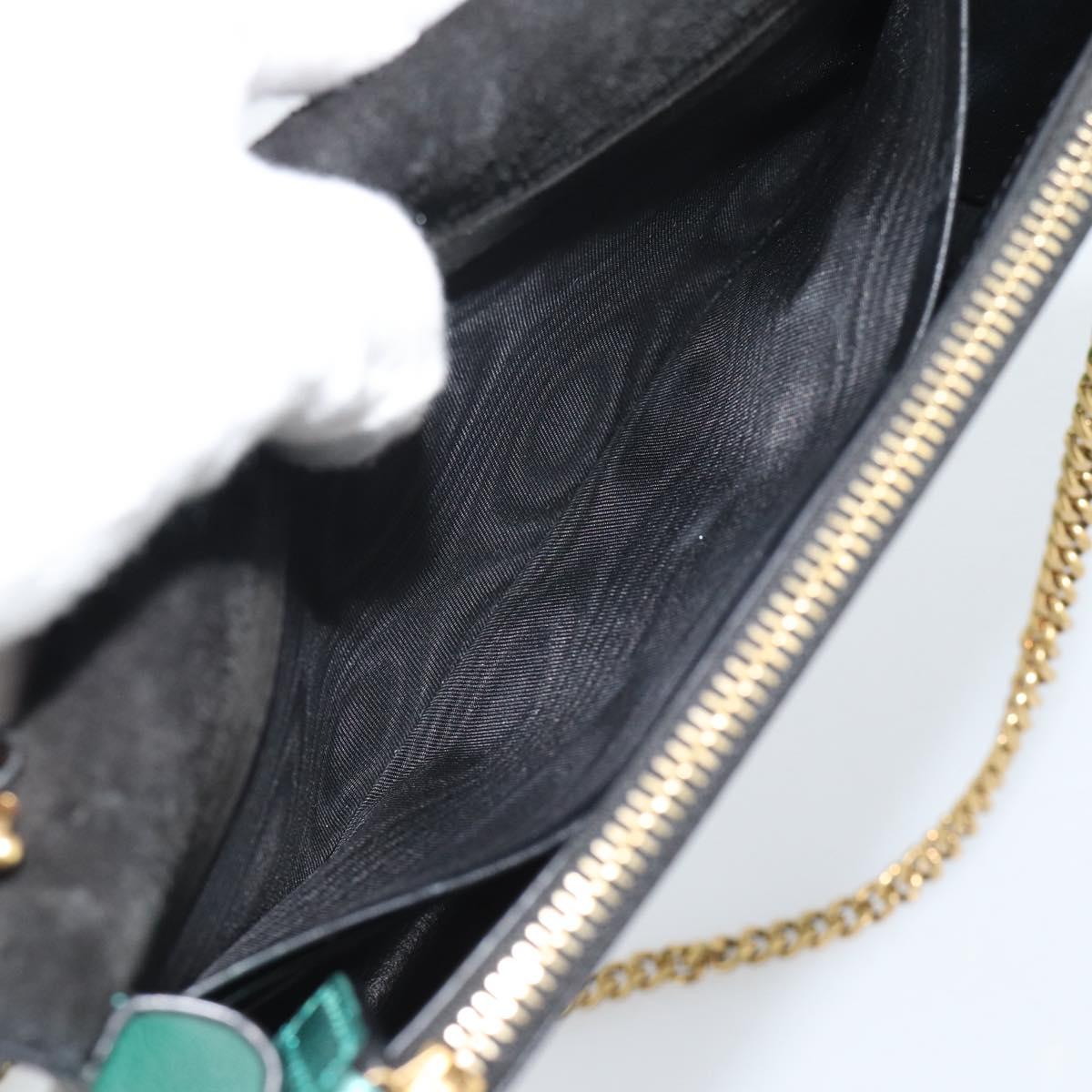 SAINT LAURENT Chain Shoulder Wallet Leather Green Gold Tone 452159 Auth ka5455V