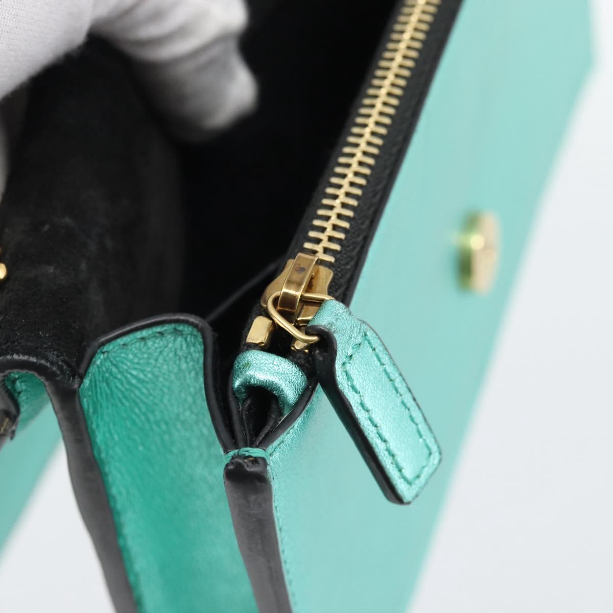 SAINT LAURENT Chain Shoulder Wallet Leather Green Gold Tone 452159 Auth ka5455V
