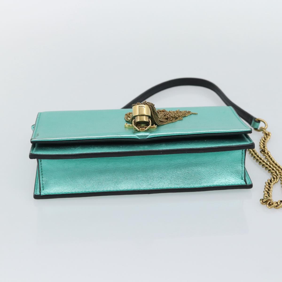 SAINT LAURENT Chain Shoulder Wallet Leather Green Gold Tone 452159 Auth ka5455V
