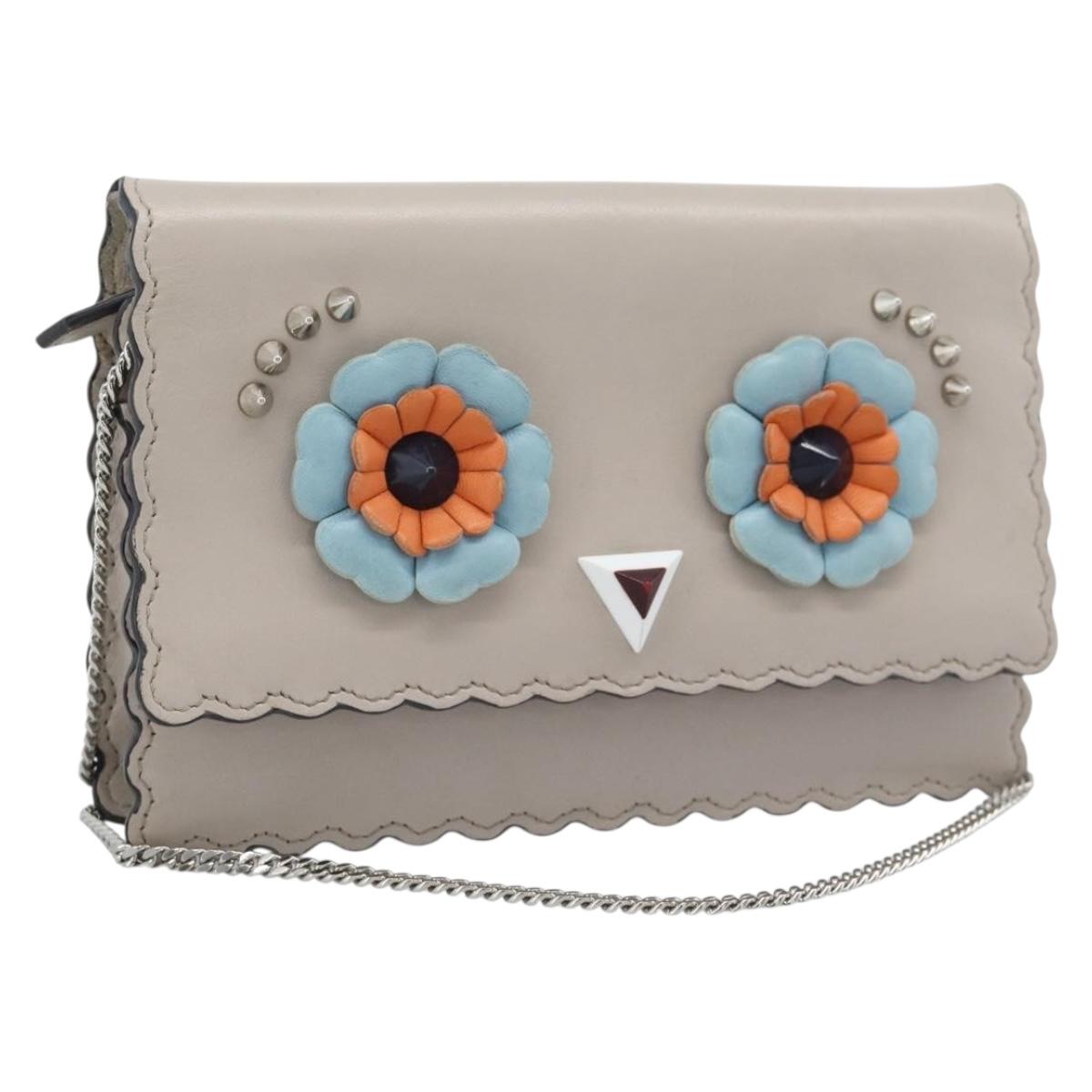 FENDI Chain Shoulder Wallet Leather Pink Silver 8M0346 Auth ka5456A