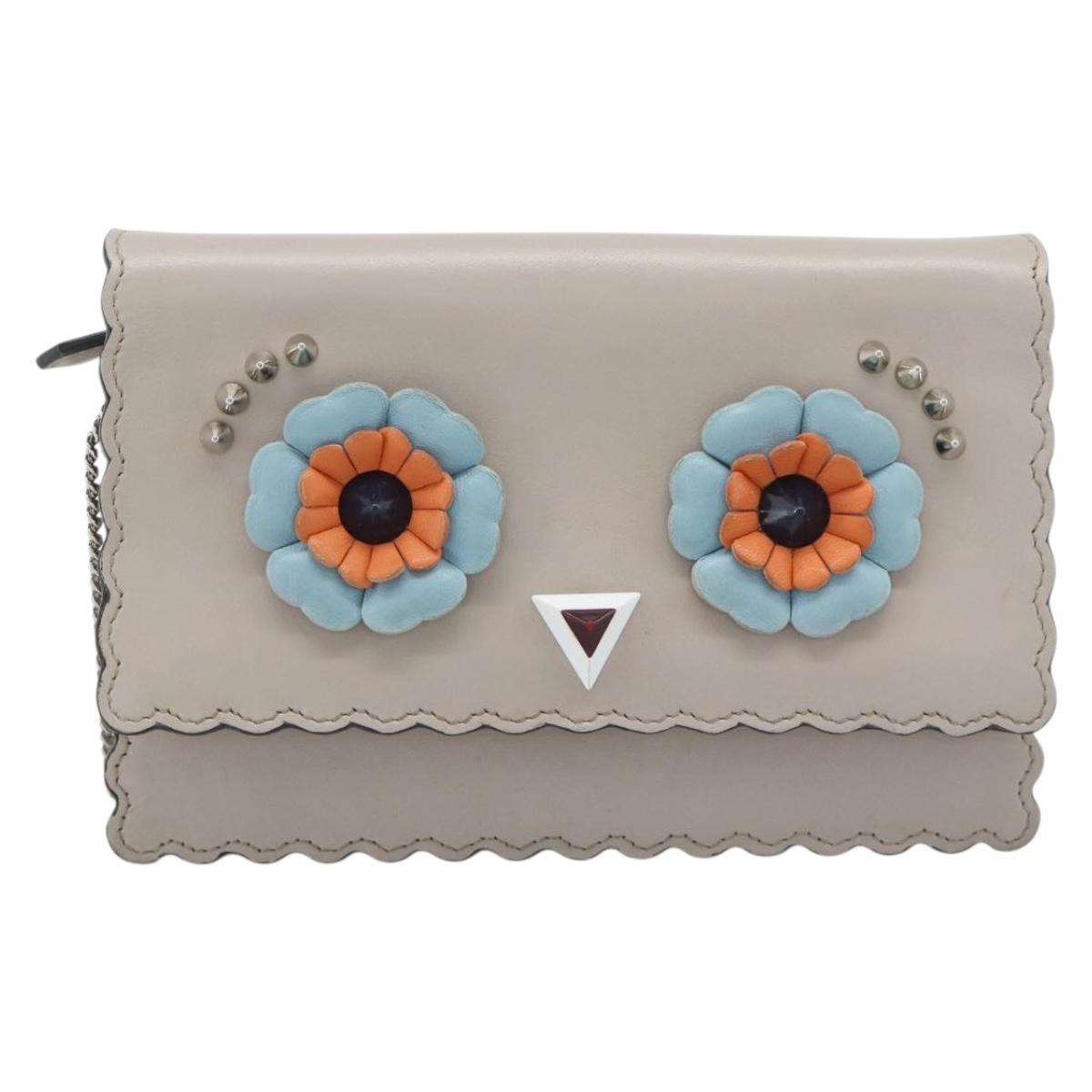 FENDI Chain Shoulder Wallet Leather Pink Silver 8M0346 Auth ka5456A