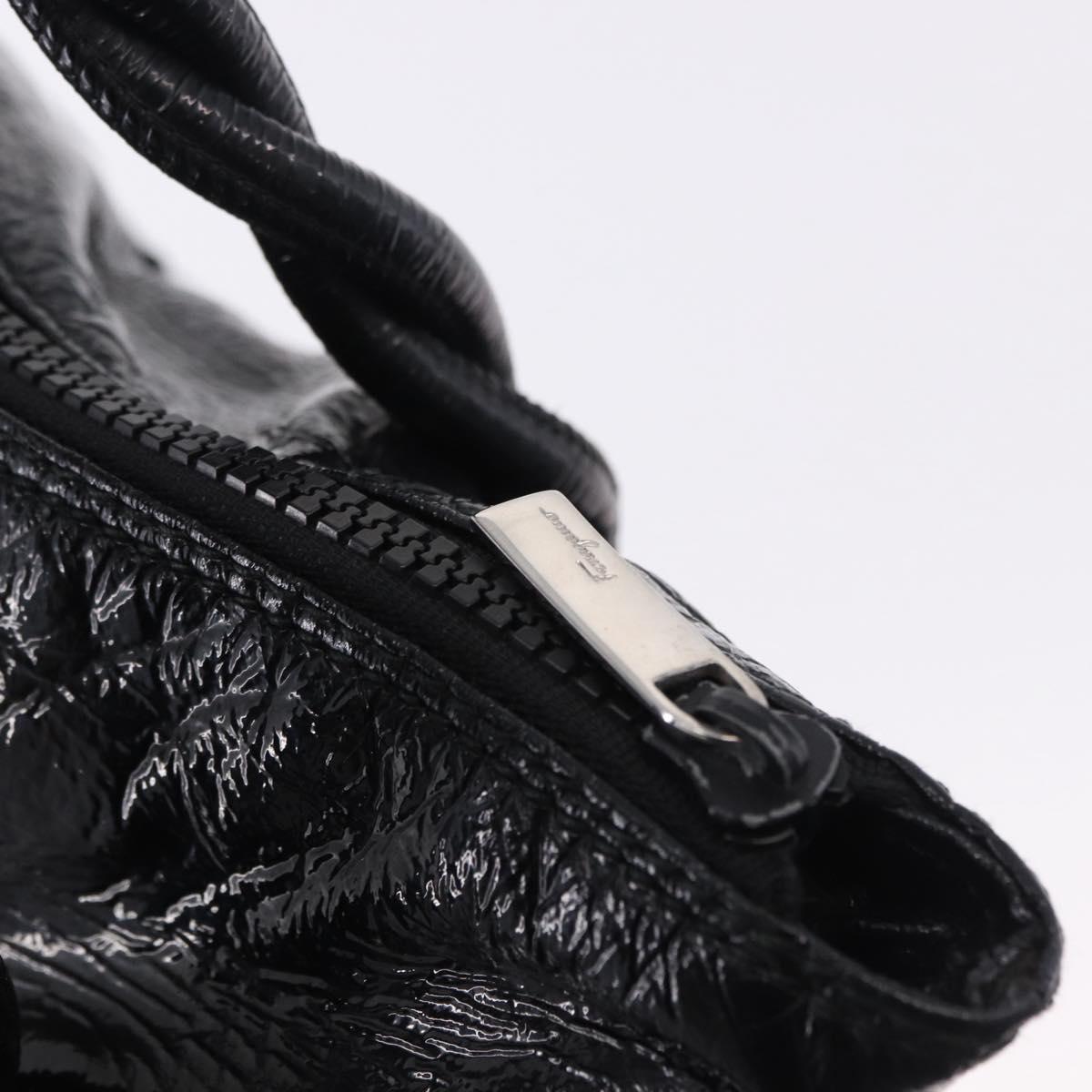Salvatore Ferragamo Hand Bag Patent Black Silver Auth ka5460