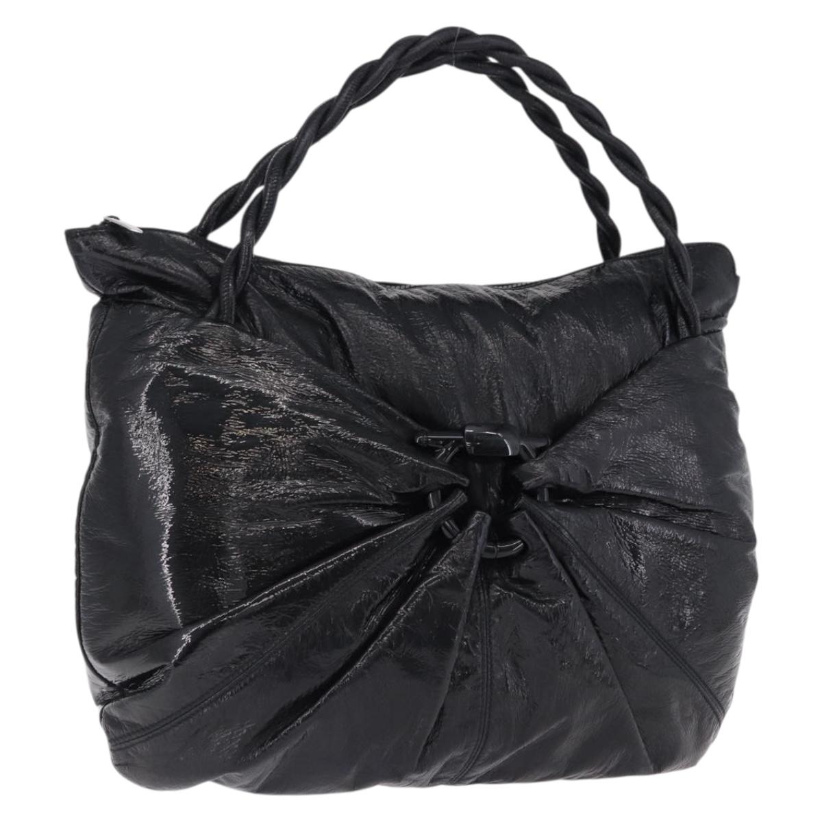 Salvatore Ferragamo Hand Bag Patent Black Silver Auth ka5460