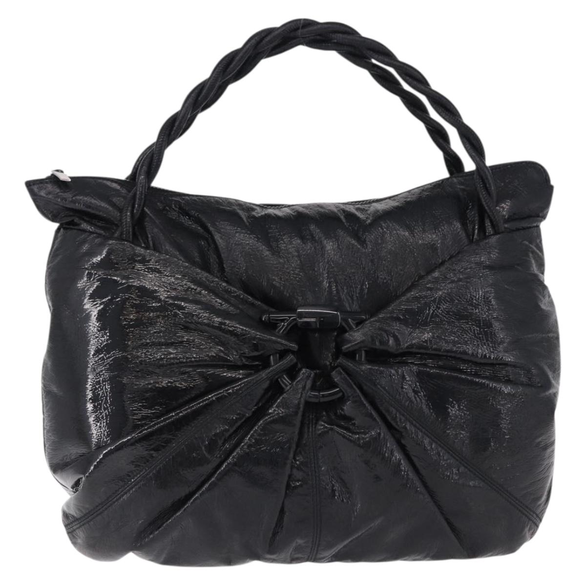 Salvatore Ferragamo Hand Bag Patent Black Silver Auth ka5460