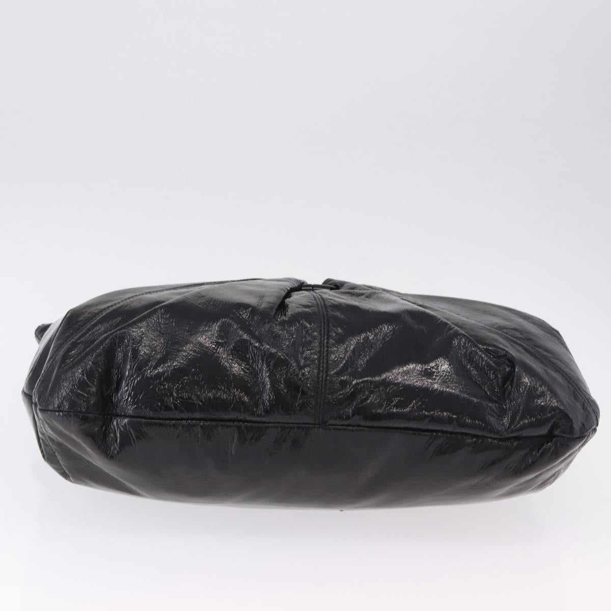 Salvatore Ferragamo Hand Bag Patent Black Silver Auth ka5460