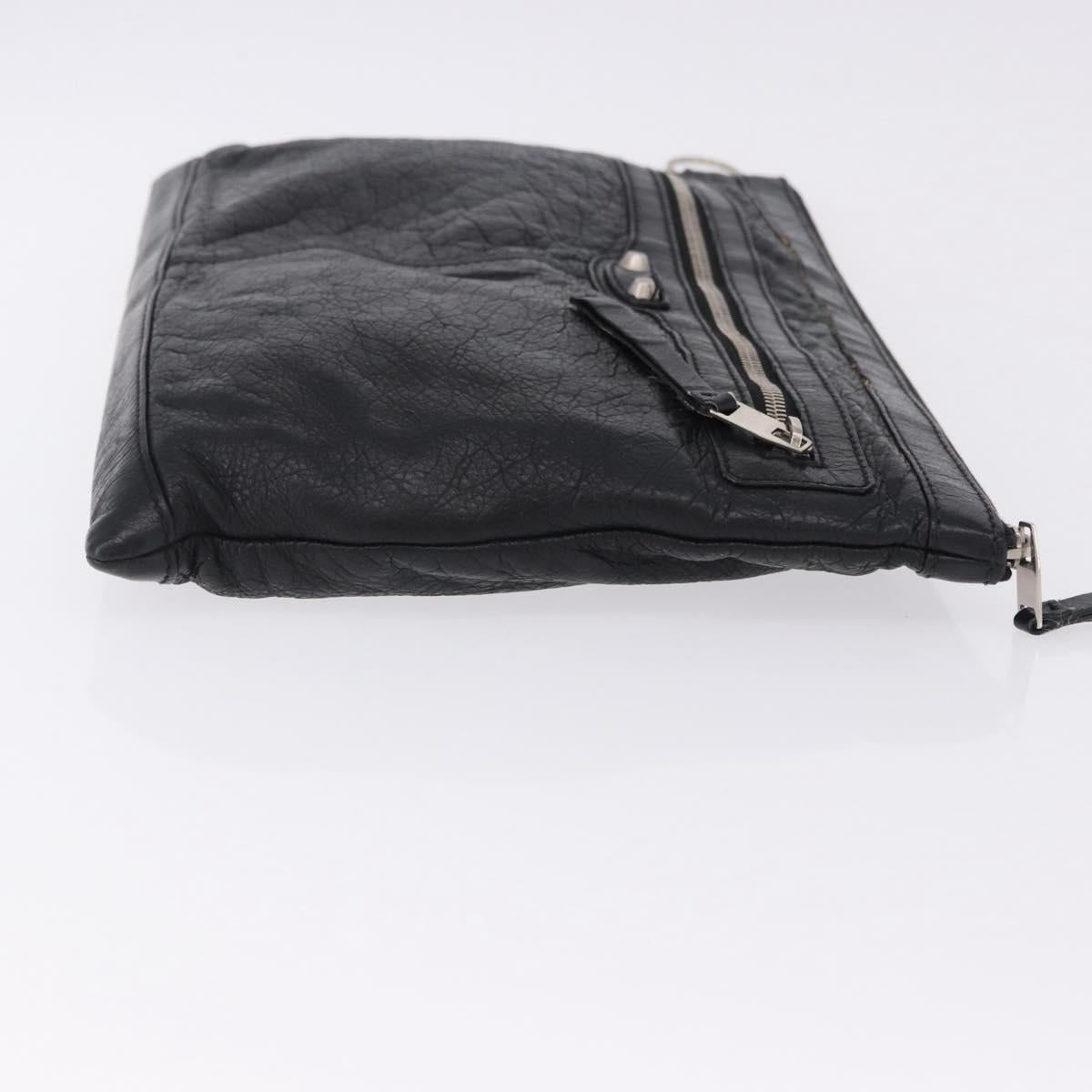 BALENCIAGA Classic Clip L Clutch Bag Leather Black Silver 273023 Auth ka5461