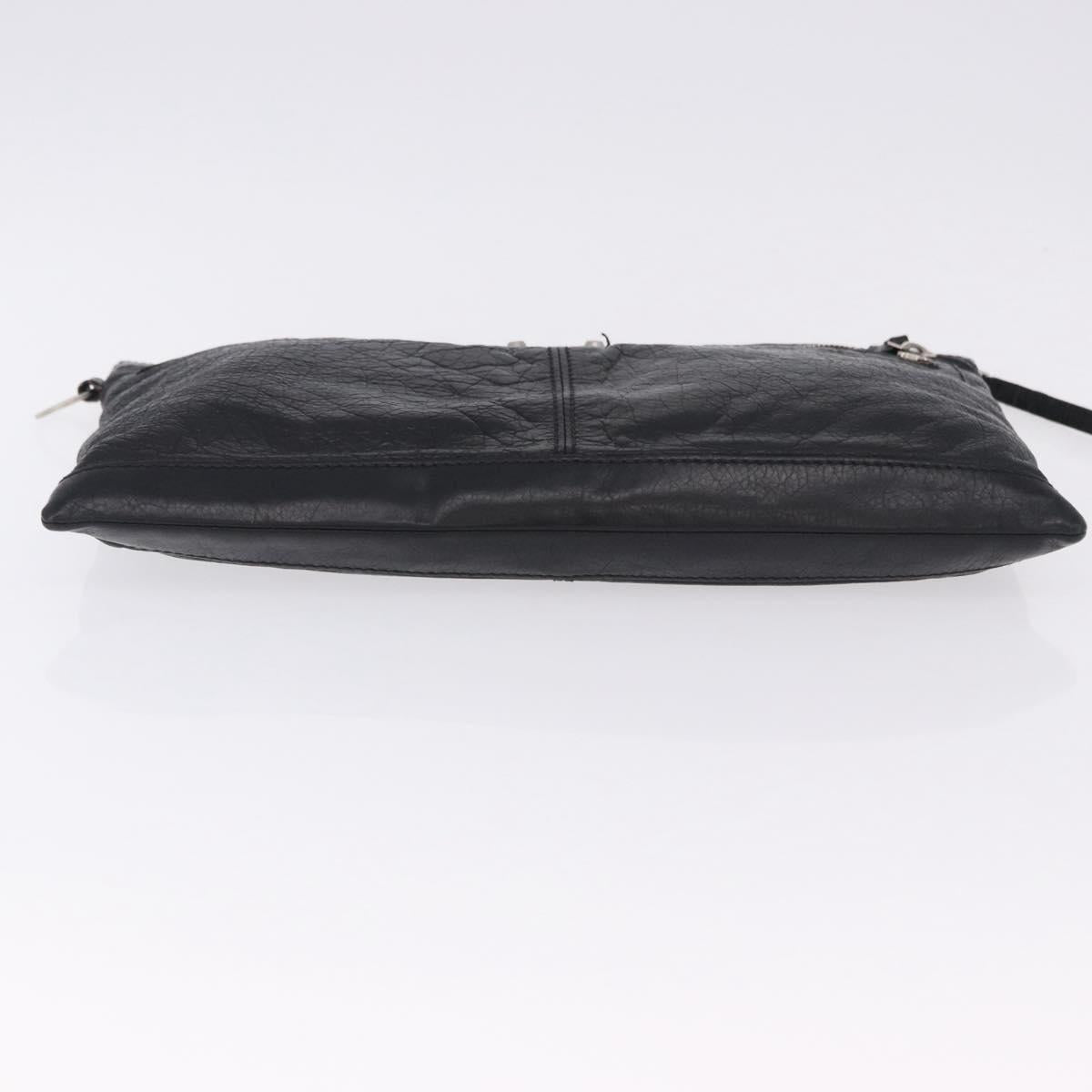 BALENCIAGA Classic Clip L Clutch Bag Leather Black Silver 273023 Auth ka5461