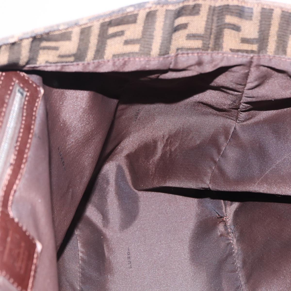 FENDI Zucca Canvas Hand Bag Brown Silver Auth ka5463A