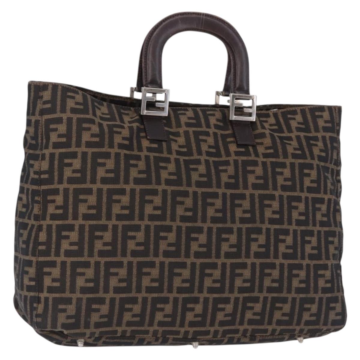 FENDI Zucca Canvas Hand Bag Brown Silver Auth ka5463A