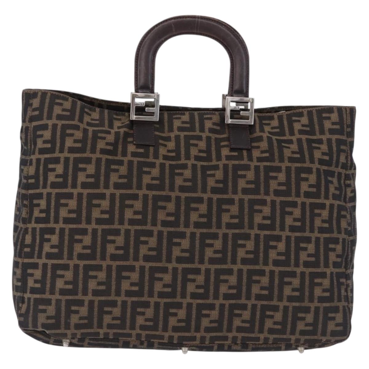 FENDI Zucca Canvas Hand Bag Brown Silver Auth ka5463A