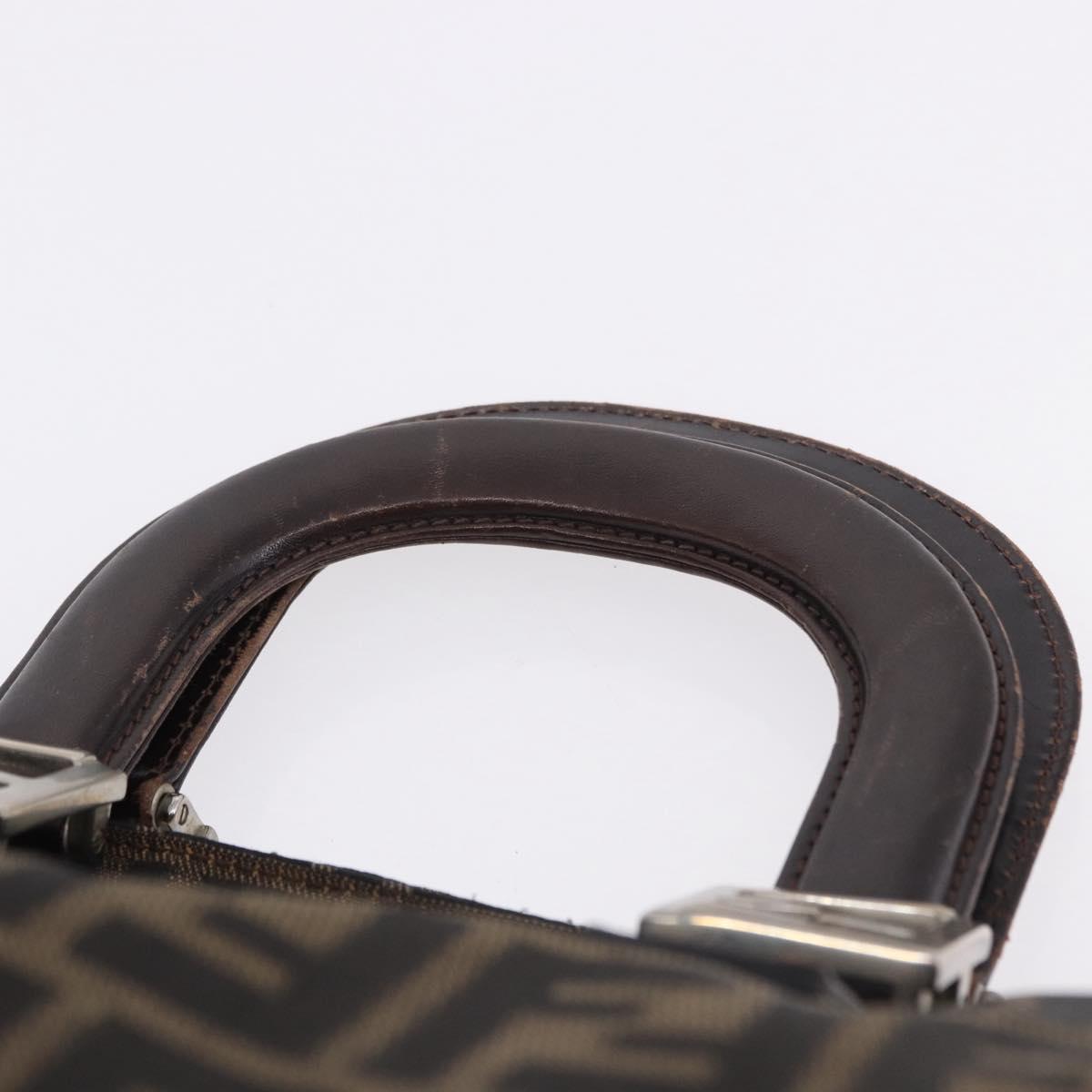 FENDI Zucca Canvas Hand Bag Brown Silver Auth ka5463A