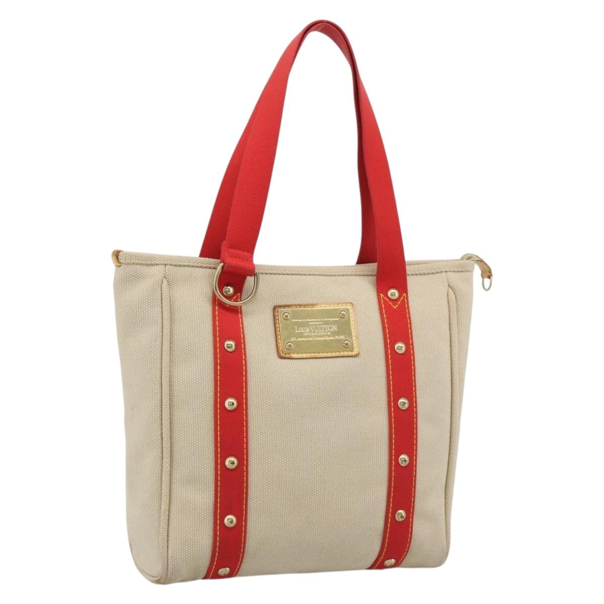 LOUIS VUITTON Antigua Cabas MM Tote Bag Beige Red M40035 LV Auth ka5465