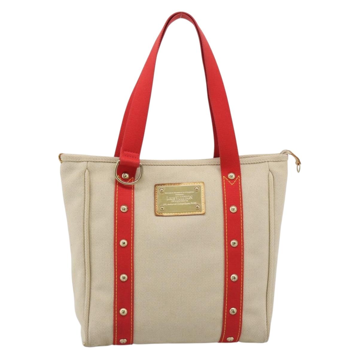 LOUIS VUITTON Antigua Cabas MM Tote Bag Beige Red M40035 LV Auth ka5465