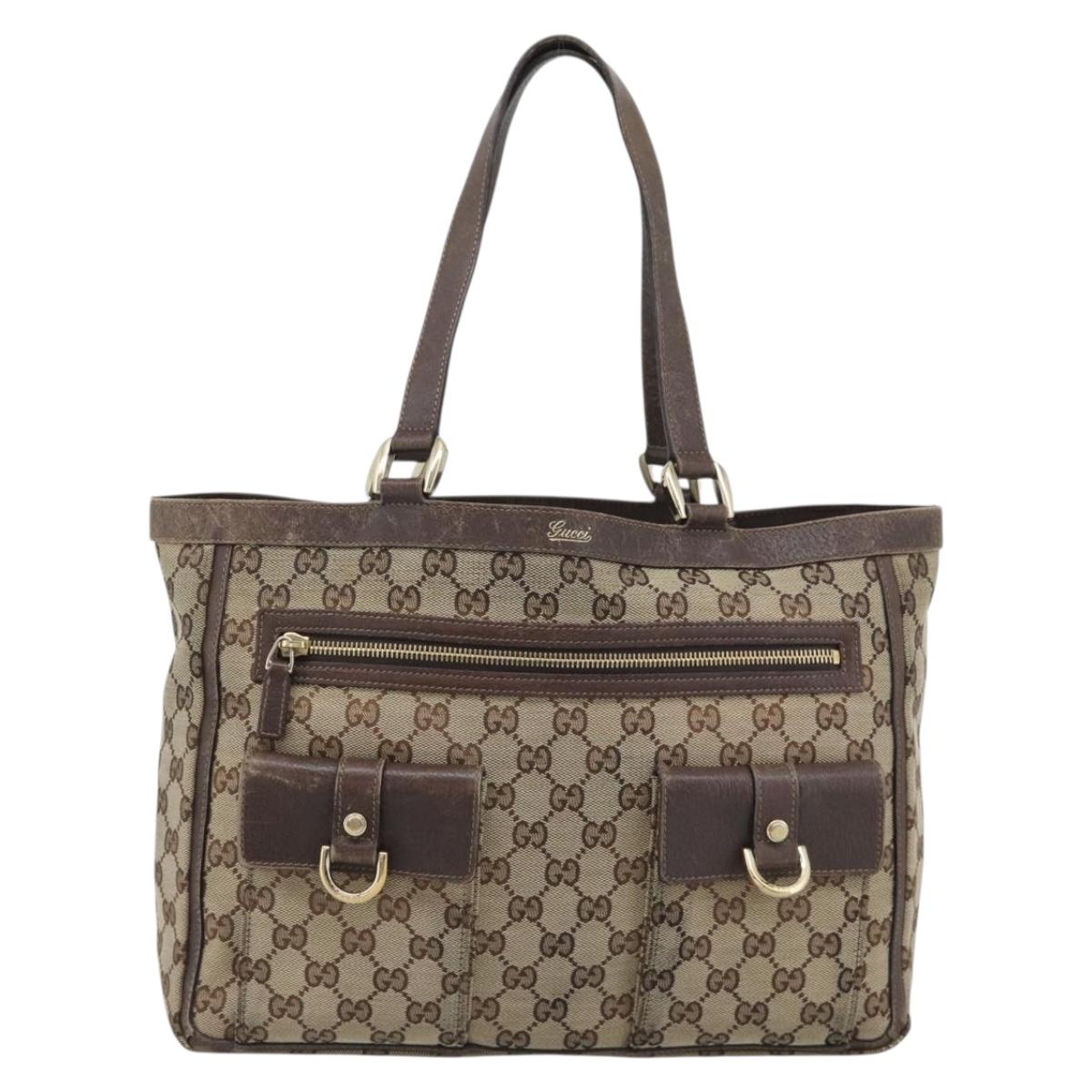 GUCCI GG Canvas Abbey Tote Bag Beige Gold Tone 146247 Auth ka5466