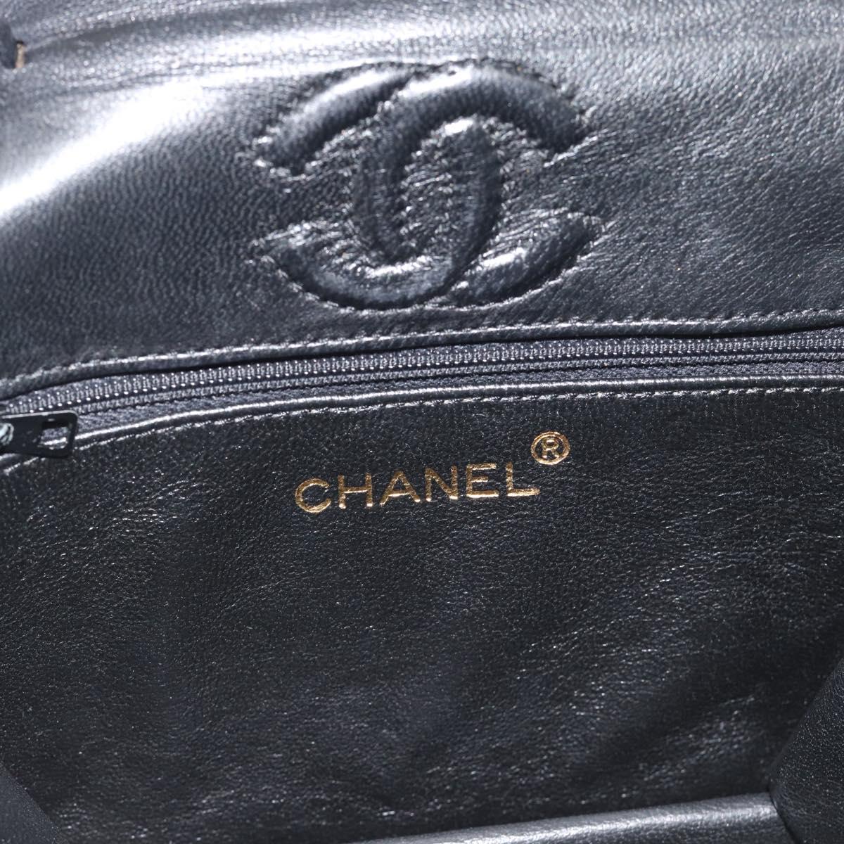 CHANEL Matelasse Chain Shoulder Bag Lamb Skin Black Gold Tone CC Auth ka5472V
