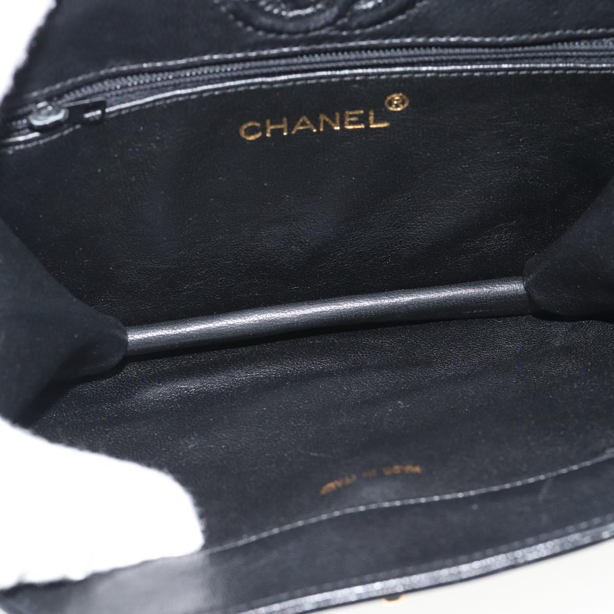 CHANEL Matelasse Chain Shoulder Bag Lamb Skin Black Gold Tone CC Auth ka5472V