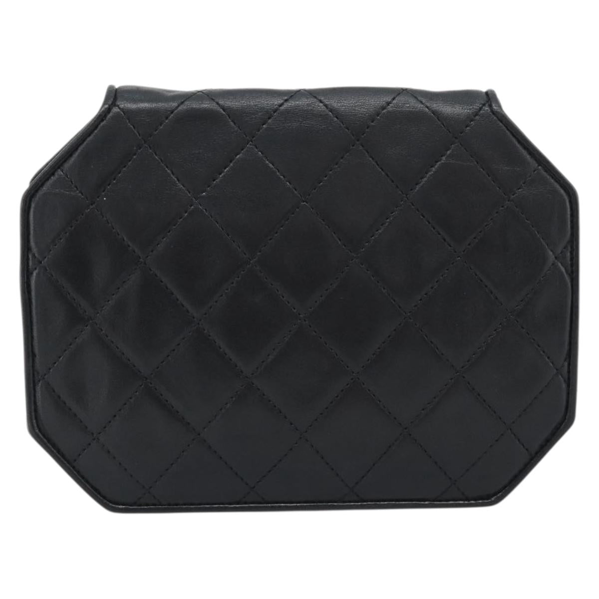 CHANEL Matelasse Chain Shoulder Bag Lamb Skin Black Gold Tone CC Auth ka5472V