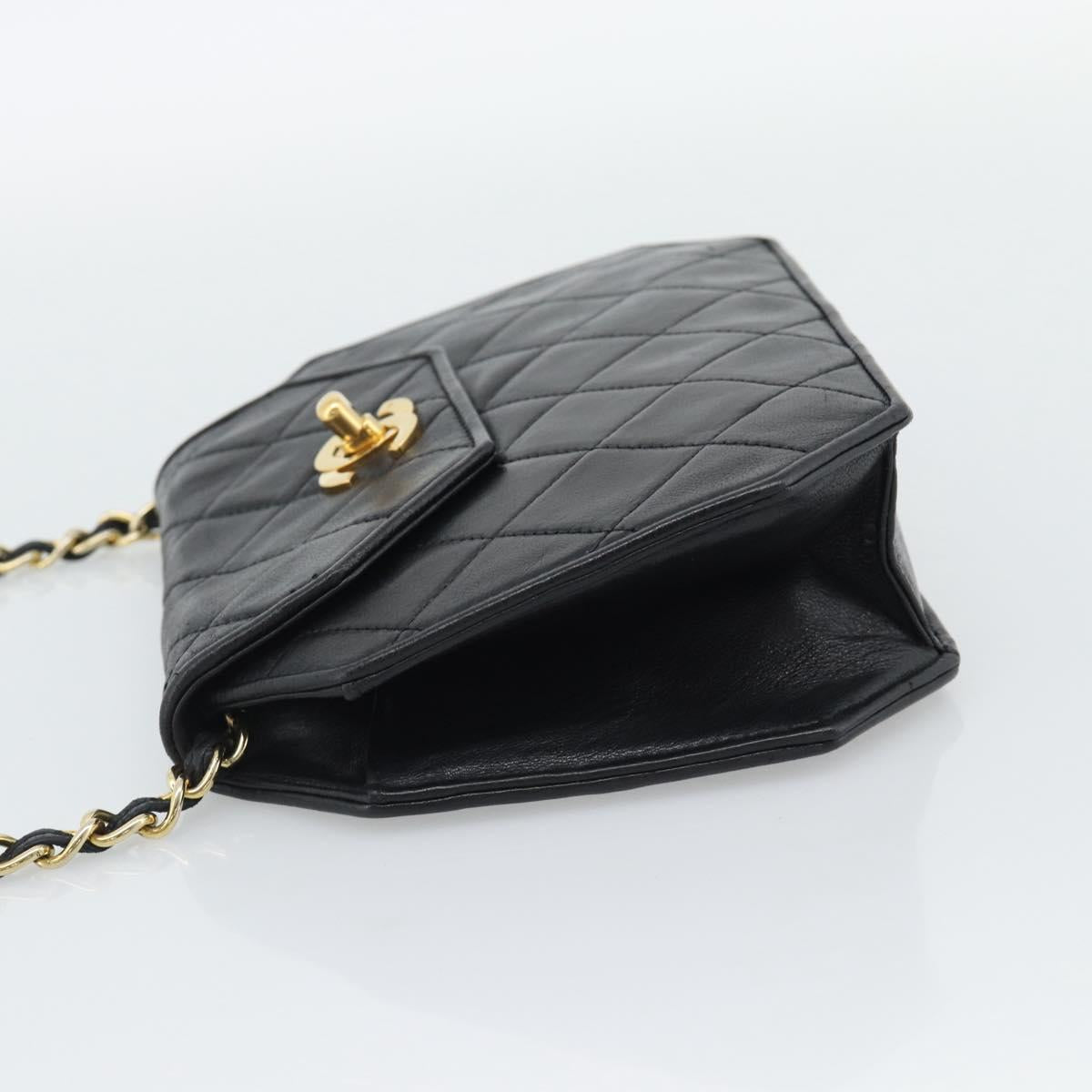 CHANEL Matelasse Chain Shoulder Bag Lamb Skin Black Gold Tone CC Auth ka5472V