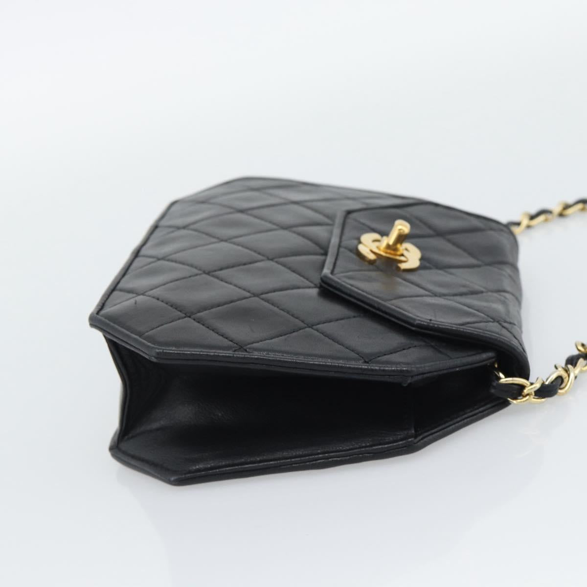 CHANEL Matelasse Chain Shoulder Bag Lamb Skin Black Gold Tone CC Auth ka5472V
