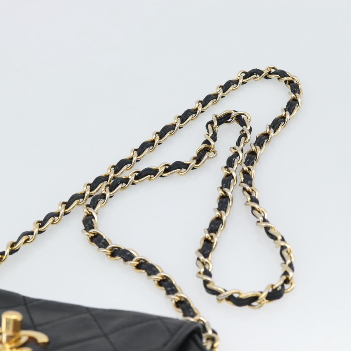 CHANEL Matelasse Chain Shoulder Bag Lamb Skin Black Gold Tone CC Auth ka5472V