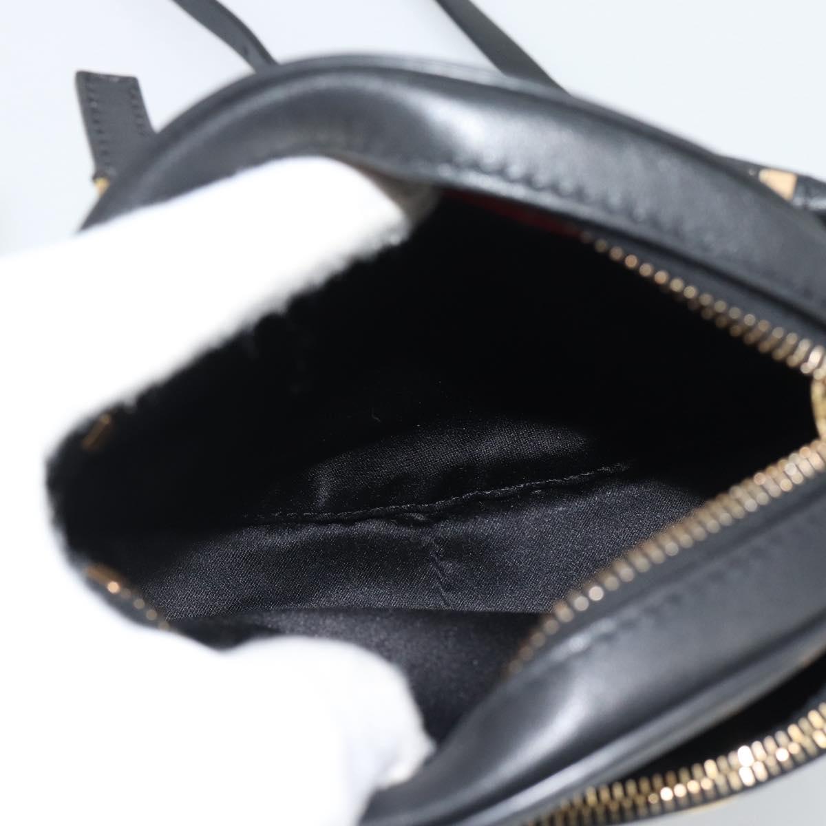 VALENTINO Shoulder Bag Leather Black Gold Tone Auth ka5473A