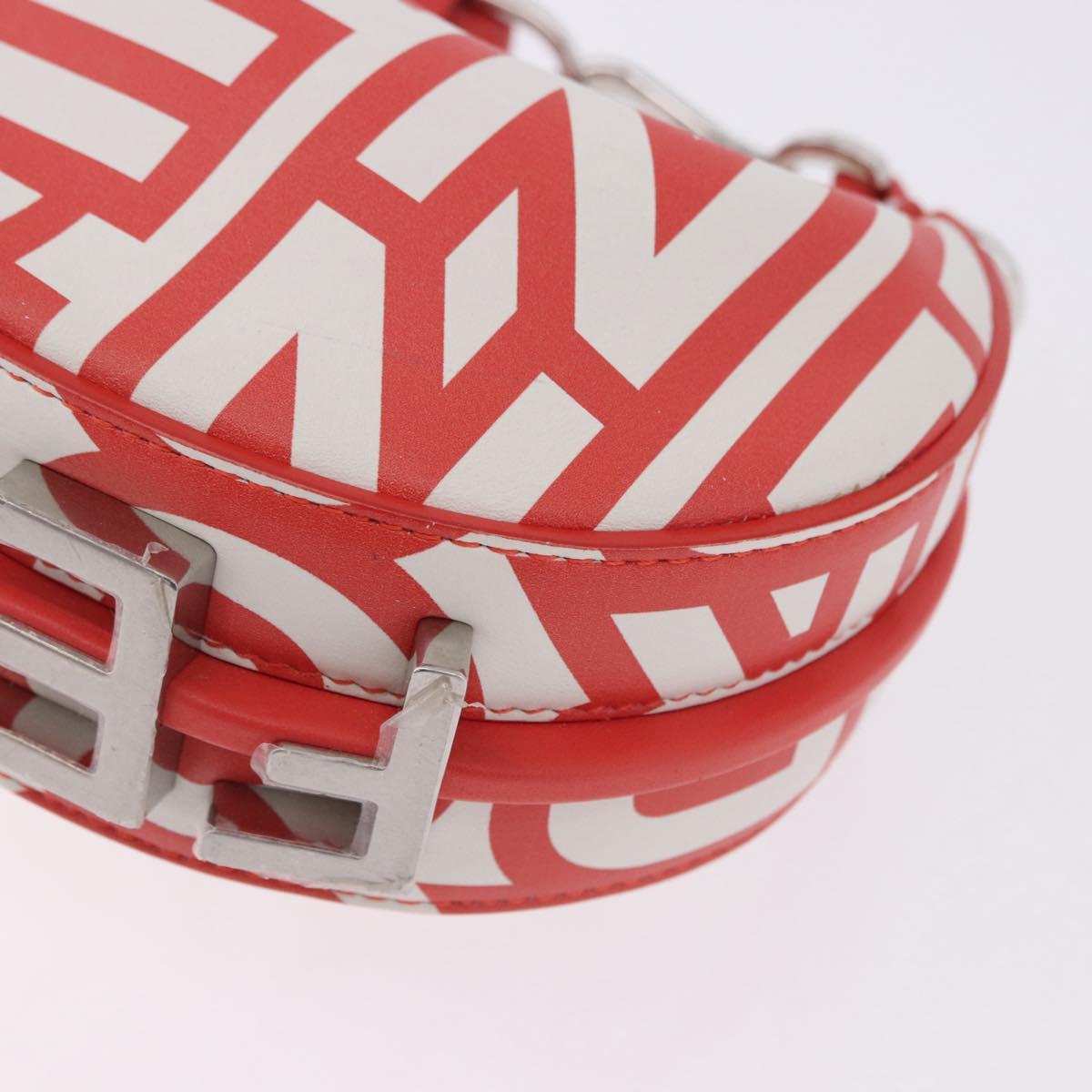 FENDI Nanofendigraphy Hand Bag Leather Red Silver Auth ka5475M