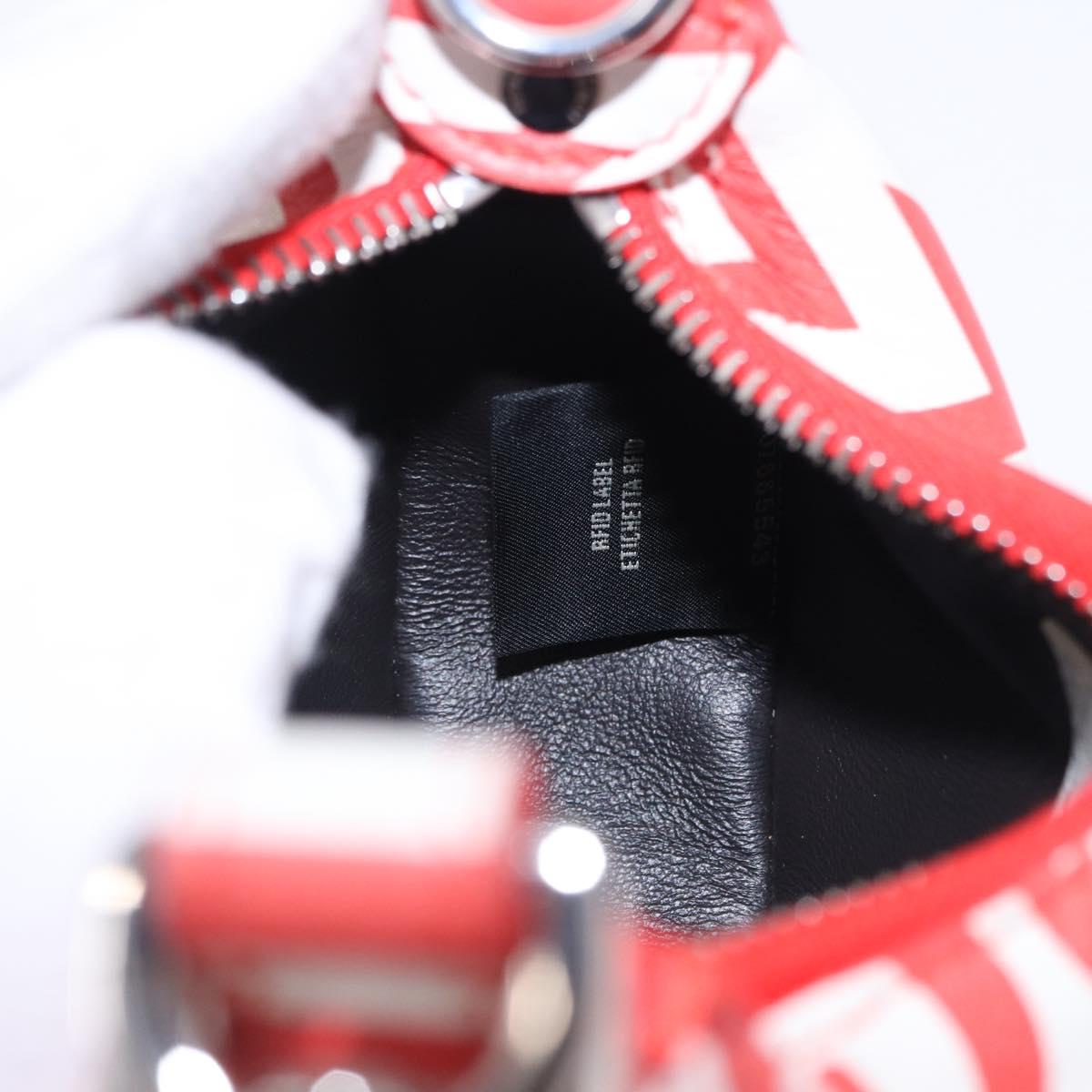 FENDI Nanofendigraphy Hand Bag Leather Red Silver Auth ka5475M
